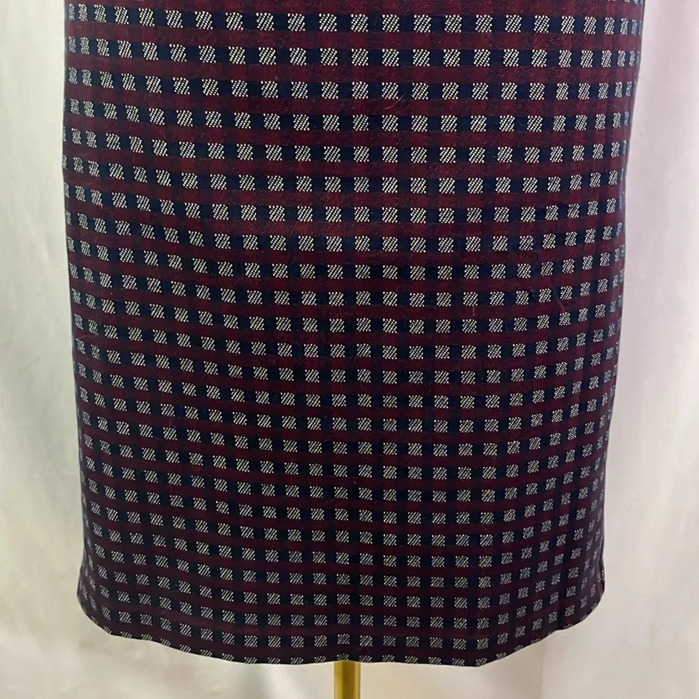 Ann Taylor Navy & Burgundy Plaid Ruffle Hem Pencil Skirt